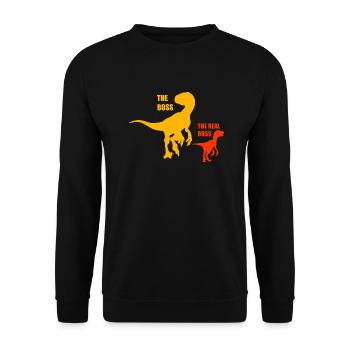 Vater, Sohn, Tochter, Dinosaurus - Unisex Pullover - Schwarz - Vorne - Alina (178cm) & Michal (187cm)