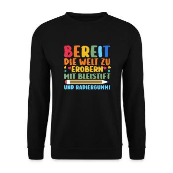 Kita Abgänger Schulanfang Schulkind Einschulung - Unisex Pullover - Schwarz - Vorne - Alina (178cm) & Michal (187cm)