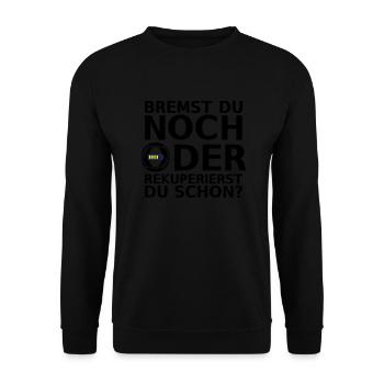 BREMST DU NOCH ODER REKUPERIERST DU SCHON? Elektro - Unisex Pullover - Schwarz - Vorne - Alina (178cm) & Michal (187cm)