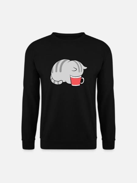 Kawaii Katze in Kaffee japanische Neko Kätzchen - Unisex Pullover - Schwarz
