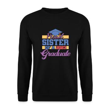 Stolze Schwester eines Abschlussgeschenks 2023 - Unisex Pullover - Schwarz - Vorne - Alina (178cm) & Michal (187cm)