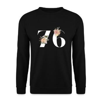 76-jähriges Jubiläum in voller Blüte (Geschenk von 76 Jahren) - Unisex Pullover - Schwarz - Vorne - Alina (178cm) & Michal (187cm)