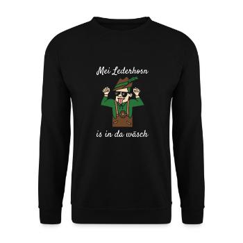 Mei Lederhosn Is In Da Wäsch Lederhose Ersatz - Unisex Pullover - Schwarz - Vorne - Alina (178cm) & Michal (187cm)