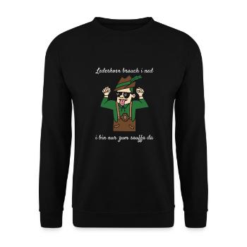 Lederhosn Brauch i Ned I Bin Nur Zum Sauffa Da - Unisex Pullover - Schwarz - Vorne - Alina (178cm) & Michal (187cm)
