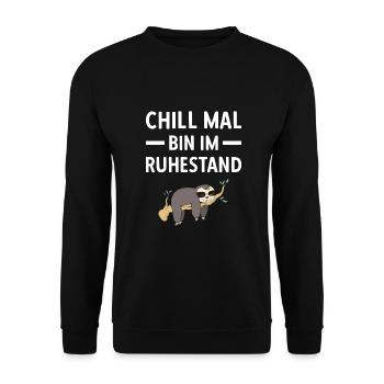 Pensionierung Chill Mal Bin Im Ruhestand Rente - Unisex Pullover - Schwarz - Vorne - Alina (178cm) & Michal (187cm)