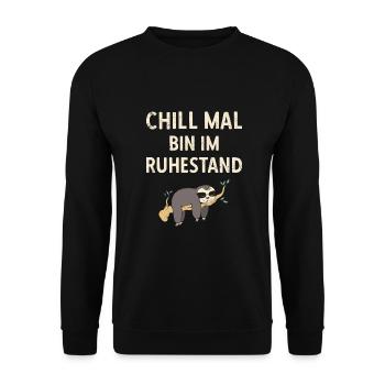 Pensionierung Chill Mal Bin Im Ruhestand Rente - Unisex Pullover - Schwarz - Vorne - Alina (178cm) & Michal (187cm)