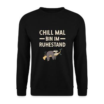 Pensionierung Chill Mal Bin Im Ruhestand Rente - Unisex Pullover - Schwarz - Vorne - Alina (178cm) & Michal (187cm)