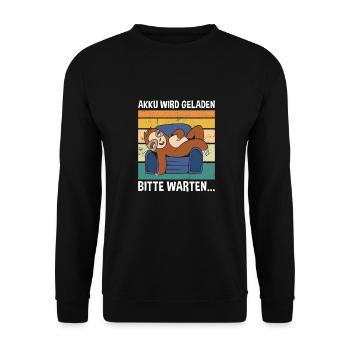 Akku Wird Geladen Bitte Warten... Süßes Faultier - Unisex Pullover - Schwarz - Vorne - Alina (178cm) & Michal (187cm)