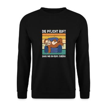 Die Pflicht Ruft Sage Ihr Ich Rufe Zurück Faultier - Unisex Pullover - Schwarz - Vorne - Alina (178cm) & Michal (187cm)