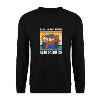 Ich Will Ja Nicht Angeben Aber Da Bin Ich Faultier - Unisex Pullover - Schwarz - Vorne - Alina (178cm) & Michal (187cm)