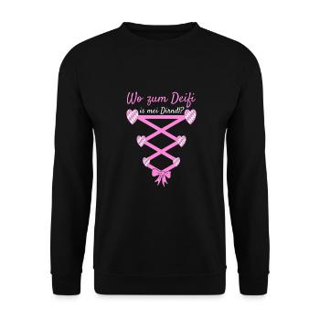 Volksfest Wo Zum Deifi Is Mei Dirndl Dirndl Ersatz - Unisex Pullover - Schwarz - Vorne - Alina (178cm) & Michal (187cm)