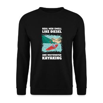 Real Men Smell Like Diesel & Whitewater Kayaking - Unisex Pullover - Schwarz - Vorne - Alina (178cm) & Michal (187cm)