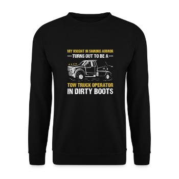 Knight In Shining Armor Turns Out To Be A TowTruck - Unisex Pullover - Schwarz - Vorne - Alina (178cm) & Michal (187cm)