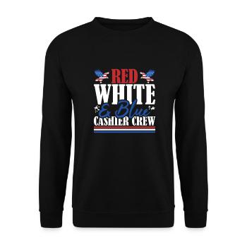 Veteran US Flag Red White & Blue Cashier Crew - Unisex Pullover - Schwarz - Vorne - Alina (178cm) & Michal (187cm)