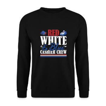 Veteran US Flag Red White & Blue Cashier Crew - Unisex Pullover - Schwarz - Vorne - Alina (178cm) & Michal (187cm)