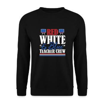 Veteran US Flag Red White & Blue Teacher Crew - Unisex Pullover - Schwarz - Vorne - Alina (178cm) & Michal (187cm)