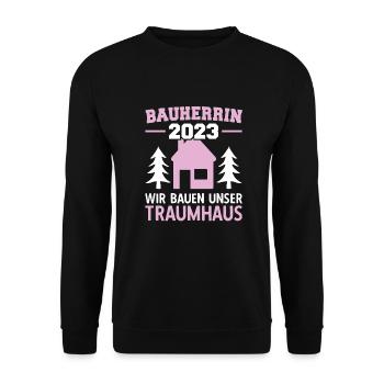 Wir Bauen Unser Traumhaus Bauleiterin 2023 - Unisex Pullover - Schwarz - Vorne - Alina (178cm) & Michal (187cm)