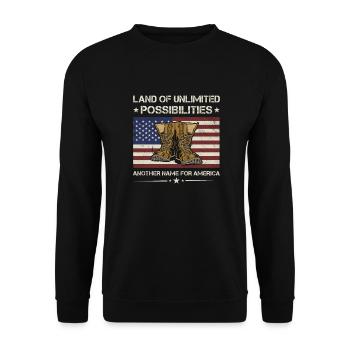 Land Of Unlimited Possibilities Or America Veteran - Unisex Pullover - Schwarz - Vorne - Alina (178cm) & Michal (187cm)