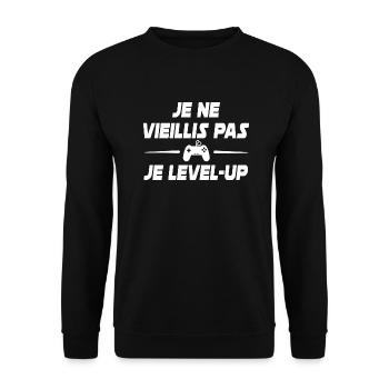 je ne vieillis pas je level-up / humour gamer - Sweat-shirt Unisexe - noir - Devant - Alina (178cm) & Michal (187cm)