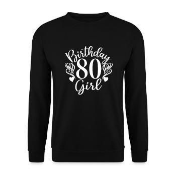 80. Geburtstag Frauen Ihr Geburtstagskind 80 Jahre alt - Unisex Pullover - Schwarz - Vorne - Alina (178cm) & Michal (187cm)
