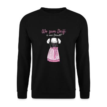 Volksfest Wo Zum Deifi Is Mei Dirndl Dirndl Ersatz - Unisex Pullover - Schwarz - Vorne - Alina (178cm) & Michal (187cm)