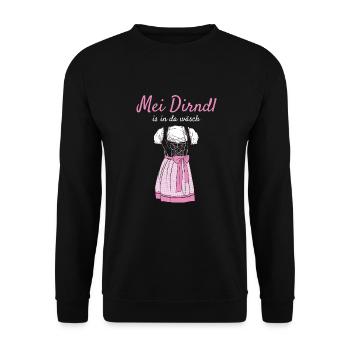 Volksfest Mei Dirndl Is In Da Wäsch Dirndl Ersatz - Unisex Pullover - Schwarz - Vorne - Alina (178cm) & Michal (187cm)