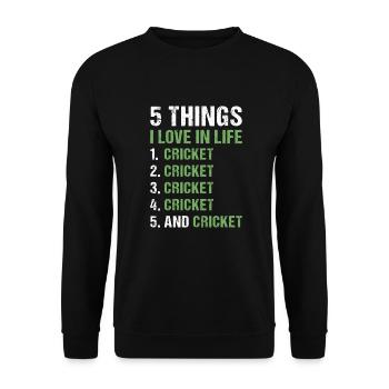 Sport 5 Things I Love In Life Cricket - Unisex Sweatshirt - black - Front - Alina (178cm) & Michal (187cm)