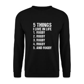 Sport 5 Things I Love In Life Rugby - Unisex Sweatshirt - black - Front - Alina (178cm) & Michal (187cm)