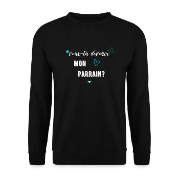 veux tu devenir mon parrain-Futur parrain - Sweat-shirt Unisexe - noir - Devant - Alina (178cm) & Michal (187cm)