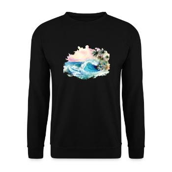 Wave, Tropical island, Sea Beach Palm Trees Holiday - Unisex Sweatshirt - black - Front - Alina (178cm) & Michal (187cm)