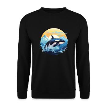 Süßes Orca Meer Delfin Design - Unisex Pullover - Schwarz - Vorne - Alina (178cm) & Michal (187cm)