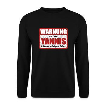 Yannis Name Lustiges Warnschild - Unisex Pullover - Schwarz - Vorne - Alina (178cm) & Michal (187cm)
