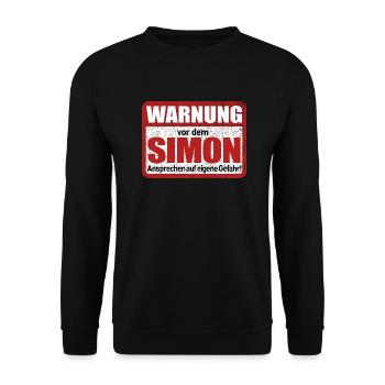 Simon Name Lustiges Warnschild - Unisex Pullover - Schwarz - Vorne - Alina (178cm) & Michal (187cm)