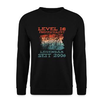 LEVEL 18 FREIGESCHALTET Legendär seit 2006 Jungs - Unisex Pullover - Schwarz - Vorne - Alina (178cm) & Michal (187cm)