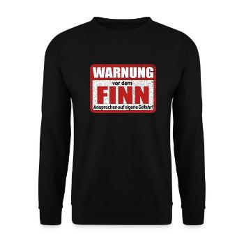 Finn Name Lustiges Warnschild - Unisex Pullover - Schwarz - Vorne - Alina (178cm) & Michal (187cm)