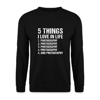 Photographe 5 choses que j’aime dans la vie Photographie - Sweat-shirt Unisexe - noir - Devant - Alina (178cm) & Michal (187cm)