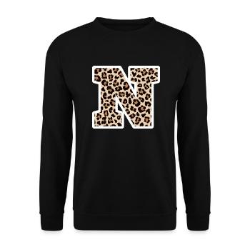 lettre N motif léopard -idée cadeau d’anniversaire - Sweat-shirt Unisexe - noir - Devant - Alina (178cm) & Michal (187cm)