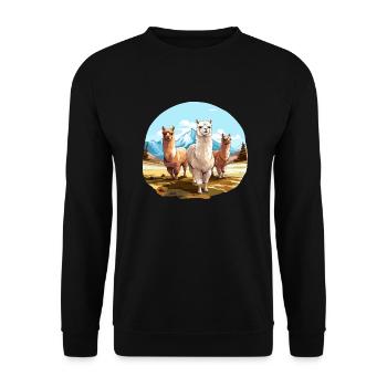 Alpaka, Alpakas in der Natur - Unisex Pullover - Schwarz - Vorne - Alina (178cm) & Michal (187cm)
