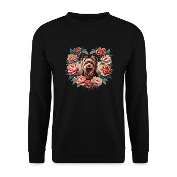 Yorkshire Terrier Pfingstrosen - Unisex Pullover - Schwarz - Vorne - Alina (178cm) & Michal (187cm)