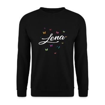 LENA - Girl Name with Colorful Butterflies - Unisex Sweatshirt - black - Front - Alina (178cm) & Michal (187cm)
