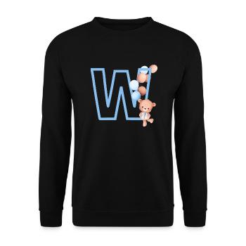 Buchstabe w Blauer Bär - Unisex Pullover - Schwarz - Vorne - Alina (178cm) & Michal (187cm)