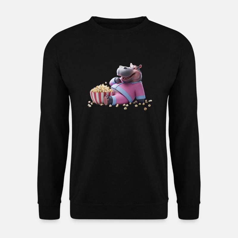 Nilpferd mit Popcorn - Unisex Pullover - Schwarz