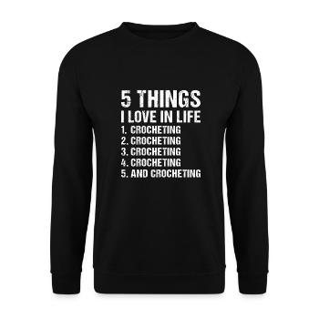 Crocheteur 5 choses que j’aime dans la vie Crochet - Sweat-shirt Unisexe - noir - Devant - Alina (178cm) & Michal (187cm)
