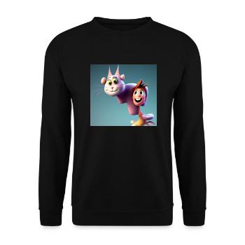 Autistic Art - Ich liebe meine rosa Katze - Unisex Pullover - Schwarz - Vorne - Alina (178cm) & Michal (187cm)