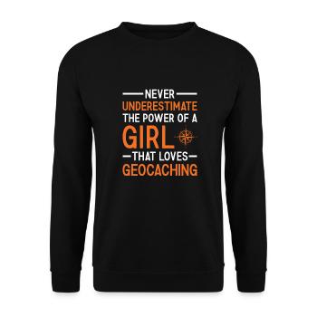 Geocacher Never Underestimate The Power Of A Girl - Unisex Sweatshirt - black - Front - Alina (178cm) & Michal (187cm)