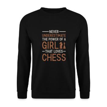 Chess Player Never Underestimate The Power Of Girl - Unisex Pullover - Schwarz - Vorne - Alina (178cm) & Michal (187cm)
