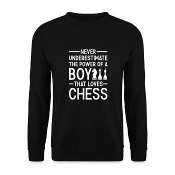 Chess Player Never Underestimate The Power Of Boy - Unisex Pullover - Schwarz - Vorne - Alina (178cm) & Michal (187cm)