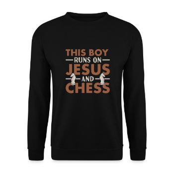Chess Player This Boy Runs On Jesus And Chess - Unisex Pullover - Schwarz - Vorne - Alina (178cm) & Michal (187cm)