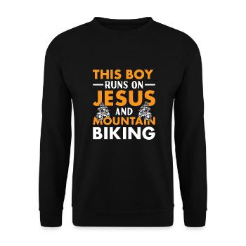 Biker This Boy Runs On Jesus And Mountain Biking - Unisex Sweatshirt - black - Front - Alina (178cm) & Michal (187cm)