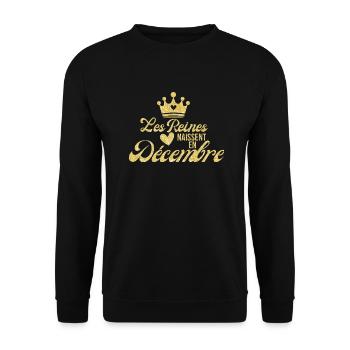 Königinnen werden im Dezember geboren goldener Glitzer - Unisex Pullover - Schwarz - Vorne - Alina (178cm) & Michal (187cm)